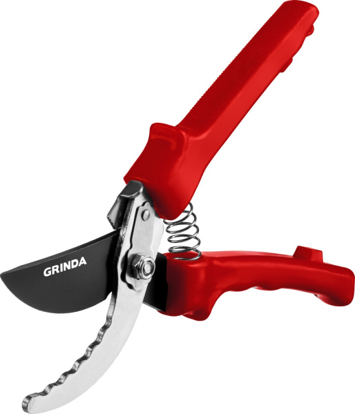 GRINDA G-31, 200 мм, закаленные лезвия, тефлоновое покрытие, зубцы на лезвии, пластиковые рукоятки, плоскостной секатор (40210)