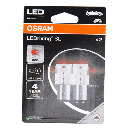 Автолампа P21/5W (BAY15d) LED (блистер, 2шт) RED 12V OSRAM 1/10