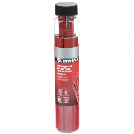 Набор карандашей малярных прямоугольных с точилкой в тубе, 175 мм, 10 шт Matrix