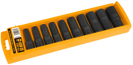 Набор ударных глубоких торцевых головок 1/2", шестигранные, 10-24 мм, 10 предметов TOLSEN TT18296 Набор ударных глубоких торцевых головок 1/2", шестигранные, 10-24 мм, 10 предметов TOLSEN TT18296