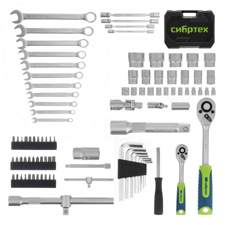 Набор инструментов, 1/2", 1/4", пластиковый кейс 89 предметов// Сибртех Набор инструментов, 1/2", 1/4", пластиковый кейс 89 предметов// Сибртех