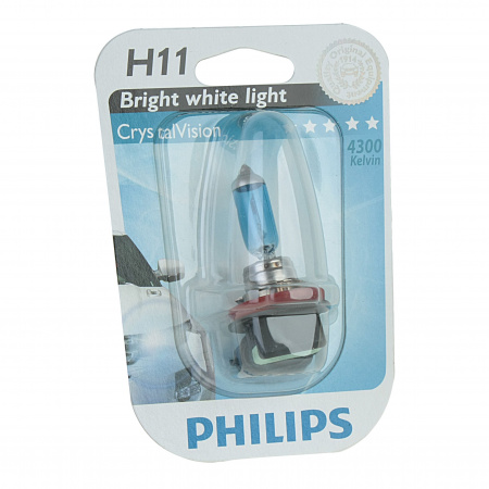 Автолампа H11 (55) PGJ19-2 CrystalVision 4300K (блистер) 12V PHILIPS /1/10