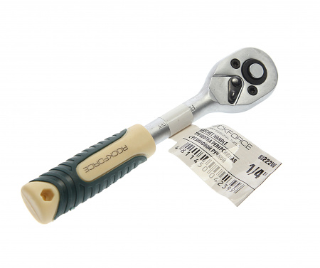 Трещотка RF-80222W реверсивная с резиновой ручкой 1/4"(L-150мм, 45зуб.) ROCKFORCE /1/100