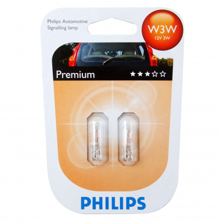 Автолампа W3W (W2.1*9.5d) (блистер, 2шт) 12V PHILIPS /1/10