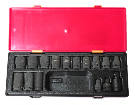 JTC Набор головок торцевых 1/2" 6-ти гранных 10-24мм ударных 16 предметов в кейсе JTC