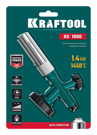 KRAFTOOL KG-1000 цельнометаллическая с пьезоподжигом, газовая горелка на баллон (55514)