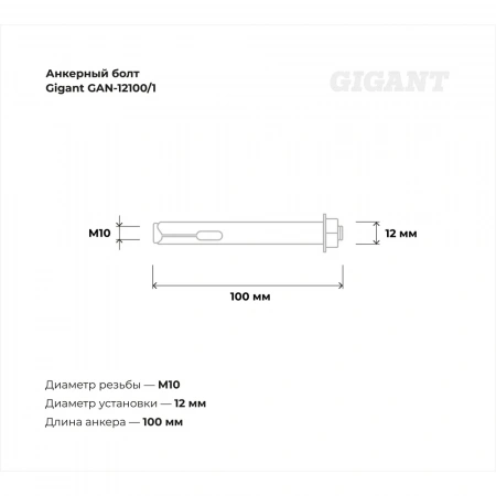 Анкерный болт с гайкой 12x100 1 шт Gigant GAN-12100/1