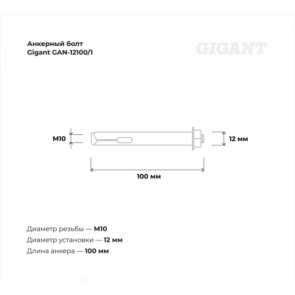 Анкерный болт с гайкой 12x100 1 шт Gigant GAN-12100/1