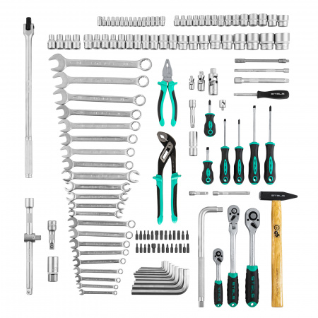 Набор инструментов, 1/2",3/8", 1/4", CrV, пластиковый кейс 142 предмета Stels Набор инструментов, 1/2",3/8", 1/4", CrV, пластиковый кейс 142 предмета Stels