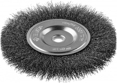 ЗУБР 150 х 12.7 мм, витая, стальная проволока 0.3 мм, дисковая щетка-крацовка для точильно-шлифовального станка, Профессионал (35185-150)