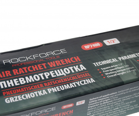 Пневмотрещотка 68Нм, 1/2''(потребление 77л/мин, 160 об/мин, L-254мм,6.3Bar,штуцер 1/4") ROCKFORCE /1
