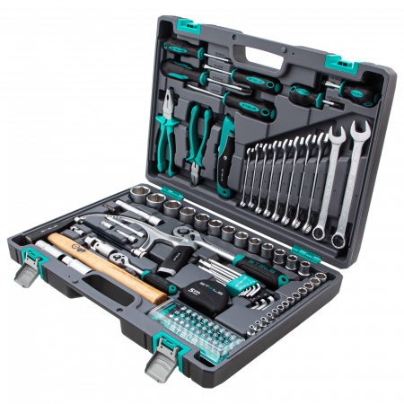 Набор инструментов, 1/2", 1/4", CrV, пластиковый кейс 98 предметов Stels Набор инструментов, 1/2", 1/4", CrV, пластиковый кейс 98 предметов Stels