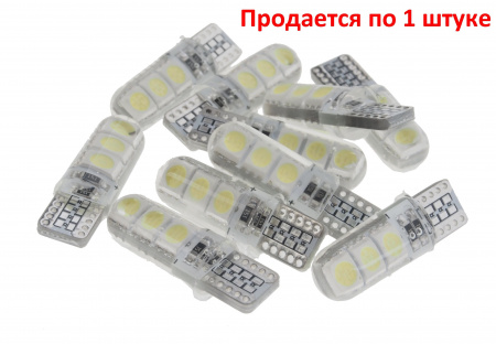 Автолампа T10W (W2,1x9,5d) 6SMD 5050 WHITE 6000K в силиконе 12V MEGA ELECTRIC /10