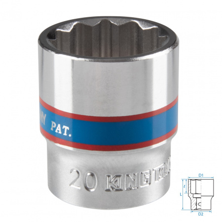Головка торцевая стандартная двенадцатигранная 3/8", 20 мм KING TONY 333020M