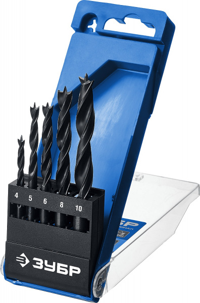 ЗУБР 5 шт: (4-5-6-8-10 мм), М-образная заточка, набор сверл спиральных по дереву, Профессионал (29421-H5)