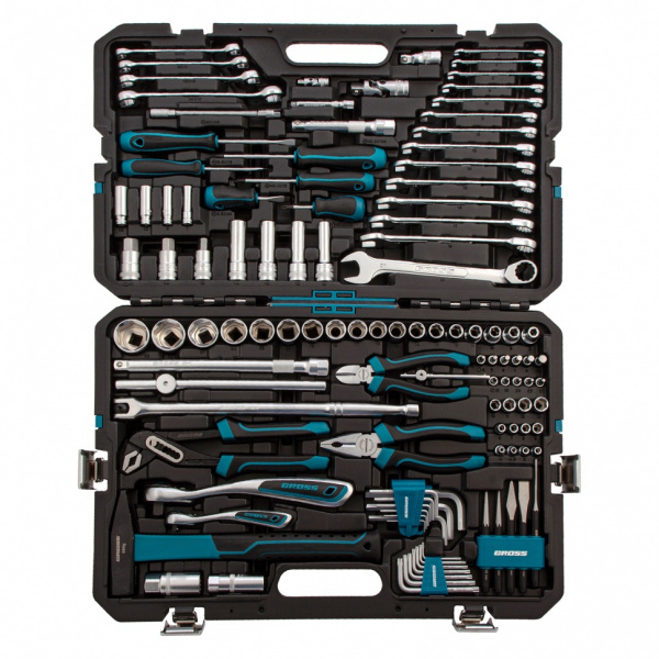 Набор инструментов, 1/4", 1/2", CrV, 120 зубьев, 115 предметов Gross Набор инструментов, 1/4", 1/2", CrV, 120 зубьев, 115 предметов Gross