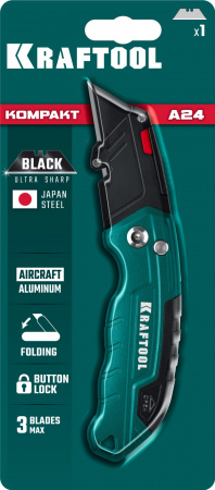 KRAFTOOL Helfer, компактный складной нож с трапециевидным лезвием, тип А24 (09242)
