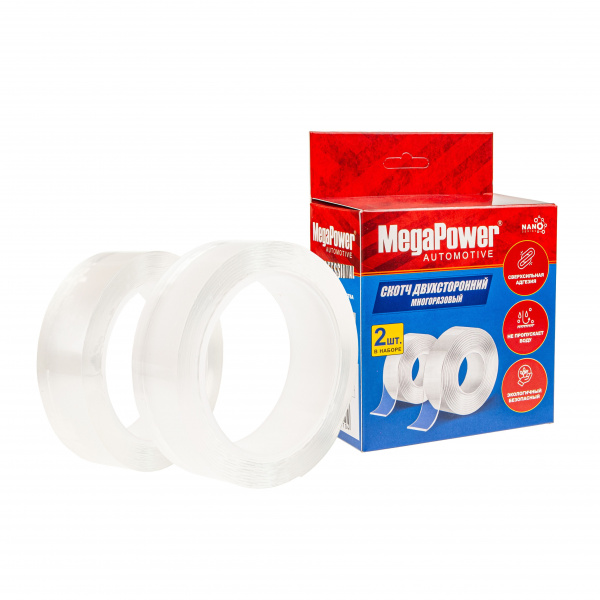 Скотч двухсторонний EW-106 NANO набор 2шт. (30мм х 3м, 1,2мм прозрачный, 30мм х 5м, 0,8мм прозрачный) многоразовый сверхсильный  MEGAPOWER /1/10 Скотч двухсторонний EW-106 NANO набор 2шт. (30мм х 3м, 1,2мм прозрачный, 30мм х 5м, 0,8мм прозрачный) многоразовый сверхсильный  MEGAPOWER /1/10