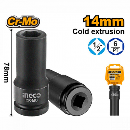 Головка 6-гранная ударная 1/2" 14 мм торцевая удлиненная INGCO HDIS12141L