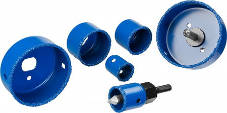 ЗУБР 6 шт, d 22, 28, 35, 44, 68, 73 мм, L 25 мм, карбид вольфрама, набор коронок-чашек с оснасткой, Профессионал (33360-H6)