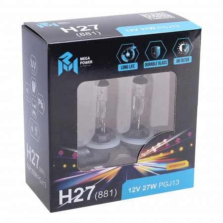 Автолампа H27W/2 (PGJ13) STANDART бокс, 2 шт) 12V MEGAPOWER /1/10