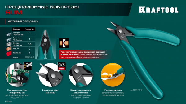 KRAFTOOL Kraft Mini, 125 мм, прецизионные бокорезы (220017-4-12)