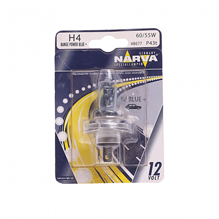 Автолампа H4 (60/55) P43t-38+50% RANGE POWER BLUE 12V NARVA /1/10/100