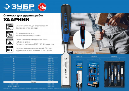 ЗУБР Ударник, 6 мм, стамеска-долото, Профессионал (18097-06)