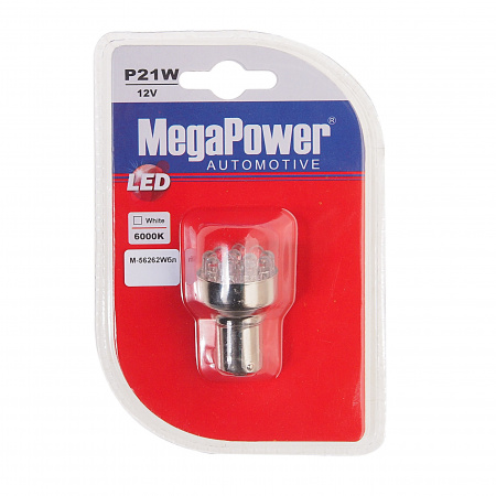 Автолампа P21W (BA15s) 12 LED WHITE блистер 6000K 84лм   12V MEGAPOWER /1 /50