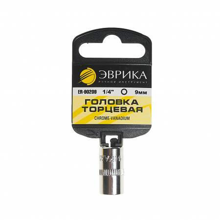 Головка торцевая  9мм 1/4" 6-гранная L=30мм (с держателем) ЭВРИКА ER-90209H 1/384