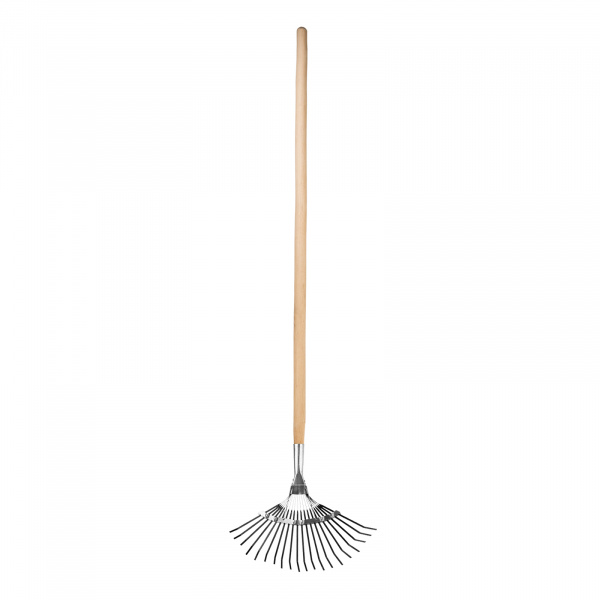 Грабли веерные стальные, 385 х 1450 мм, 20 плоских зубьев, деревянный черенок, Россия, Сибртех