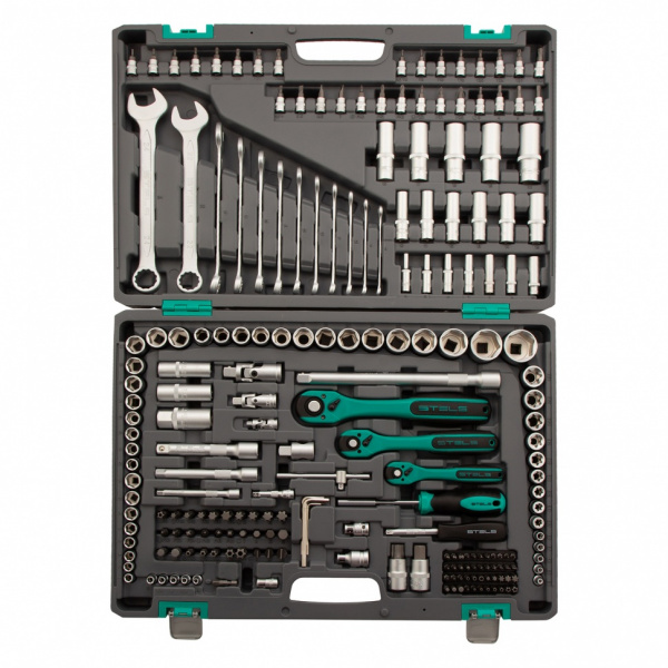 Набор инструментов, 1/4", 3/8", 1/2", Cr-V, S2, усиленный кейс, 216 предметов Stels Набор инструментов, 1/4", 3/8", 1/2", Cr-V, S2, усиленный кейс, 216 предметов Stels