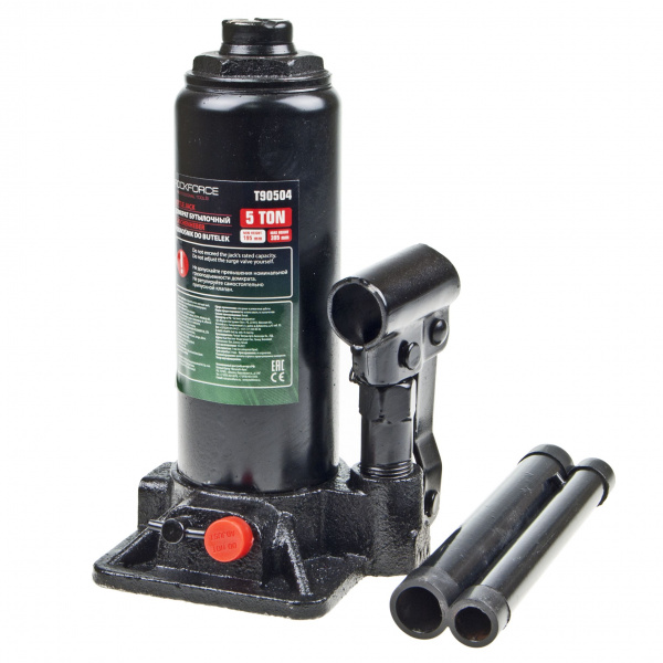Домкрат гидравлический RF-T90504(DS) бутылочный с клапаном 5т (выс.подъема 195-395мм) ROCKFORCE /1/10