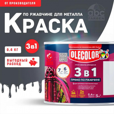 Грунт-эмаль по ржавчине графит RAL 7024  0,4кг Олеколор (8)