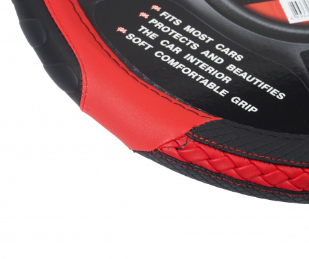 Оплетка руля MIS-2023STW21A (M) чёрная с красными вставками косичкой MISTAR /1/25