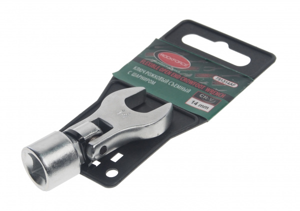 Ключ рожковый 14мм RF-751314AF съемный с шарниром 3/8", на пластиковом держателе ROCKFORCE /1