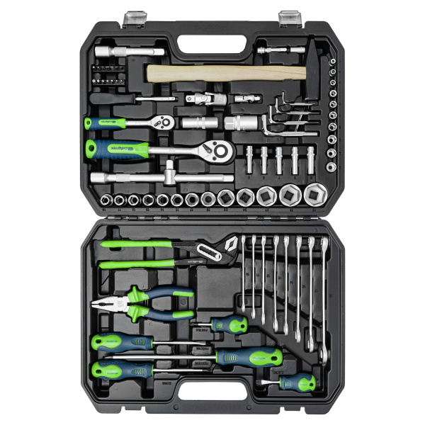 Набор инструментов, 1/2", 1/4", пластиковый кейс 76 предметов// Сибртех Набор инструментов, 1/2", 1/4", пластиковый кейс 76 предметов// Сибртех