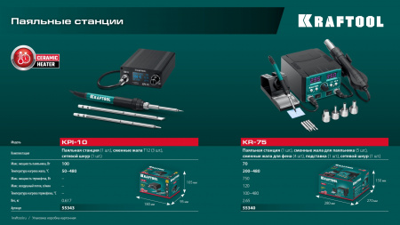 KRAFTOOL KR-75, 2-в-1 100-480°С 750 Вт, Ремонтная паяльная станция (55340)