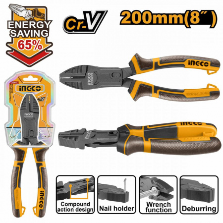 Плоскогубцы  200мм INGCO HCCP58200 INDUSTRIAL комбинированные, двухкомпонентные ручки (20)
