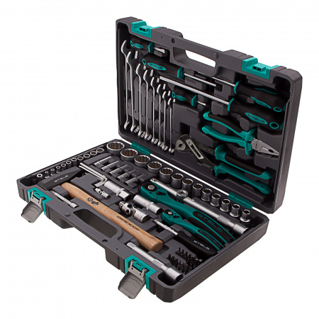 Набор инструментов, 1/2", 1/4", CrV, 12 гранные головки, пластиковый кейс, 76 предметов Stels Набор инструментов, 1/2", 1/4", CrV, 12 гранные головки, пластиковый кейс, 76 предметов Stels