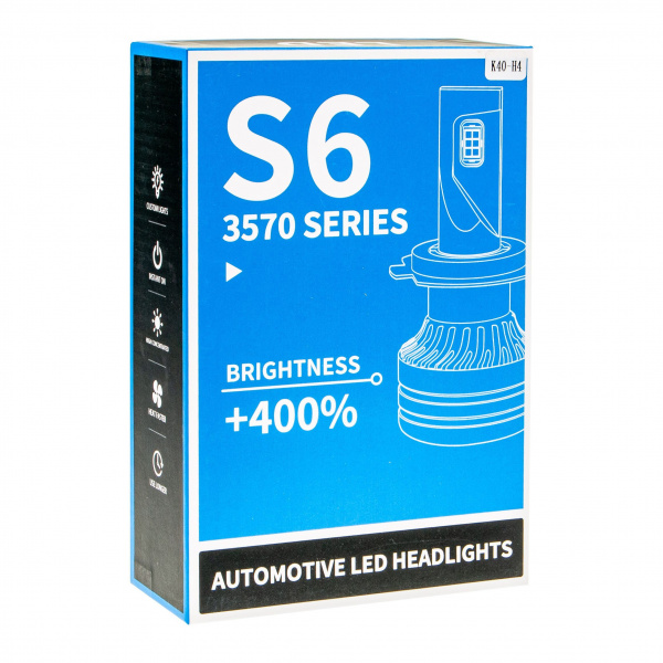 Автолампа H4 S6 LED Chip 3570 48W 3800lm 6000K с кулером (2шт) 12-24V / 1/50