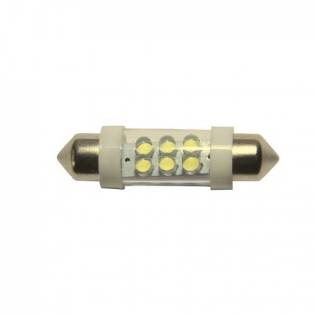 Автолампа C10W (SV8,5) 6 LED WHITE 6000K 39мм 120лм  24V MEGAPOWER /10 /100