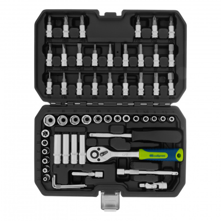 Набор инструментов, 1/4", пластиковый кейс 56 предметов// Сибртех Набор инструментов, 1/4", пластиковый кейс 56 предметов// Сибртех