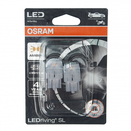 Автолампа W21/5W (W3x16q) LED (блистер, 2шт) YELLOW 12V OSRAM /10