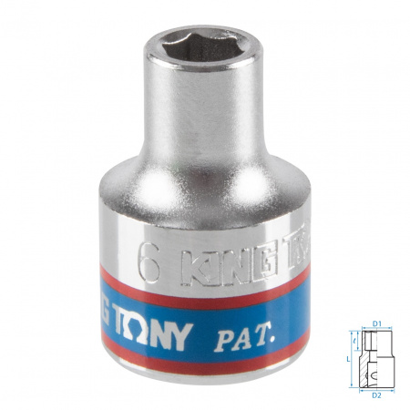 Головка торцевая стандартная шестигранная 3/8", 6 мм KING TONY 333506M