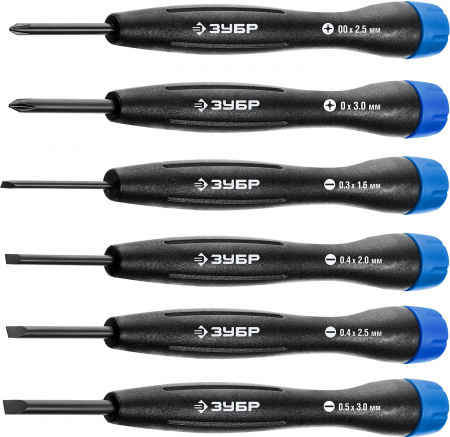 ЗУБР TX-6, 6 шт, набор отверток для точных работ, Профессионал (25658-H6)
