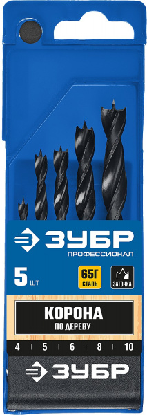 ЗУБР 5 шт: (4-5-6-8-10 мм), М-образная заточка, набор сверл спиральных по дереву, Профессионал (29421-H5)