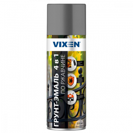 Грунт-эмаль аэроз. по ржавчине 4 в 1 серое окно RAL7040 520мл Vixen VX517040 (12)