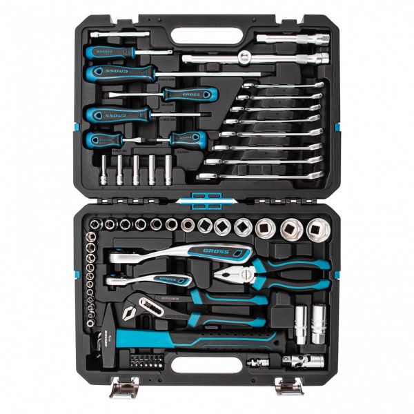 Набор инструментов, 1/4", 1/2", CrV, 120 зубьев, 76 предметов Gross Набор инструментов, 1/4", 1/2", CrV, 120 зубьев, 76 предметов Gross