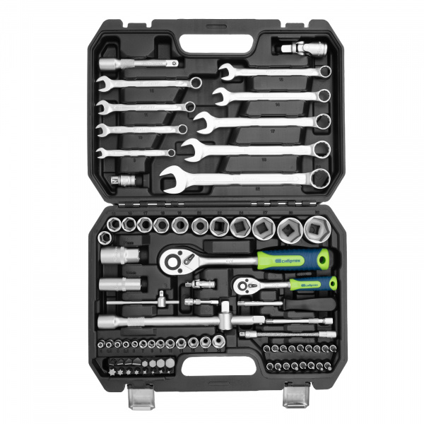 Набор инструментов, 1/2", 1/4", пластиковый кейс, 82 предмета// Сибртех Набор инструментов, 1/2", 1/4", пластиковый кейс, 82 предмета// Сибртех